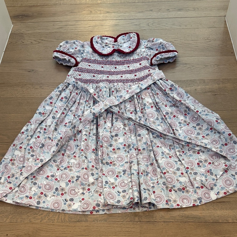 Floral Patterned Dress with Red Accents with bunnies